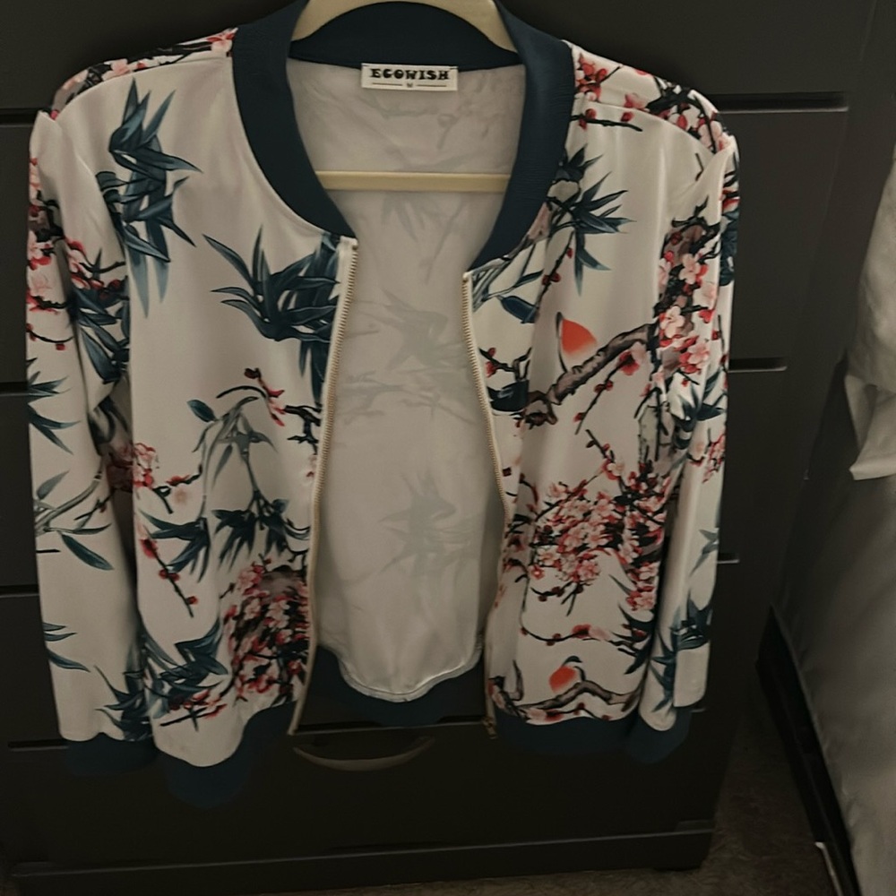 Silk like floral bomber jacket